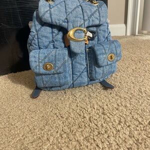 Coach Denim and Gold Accent Backpack Y2K Style